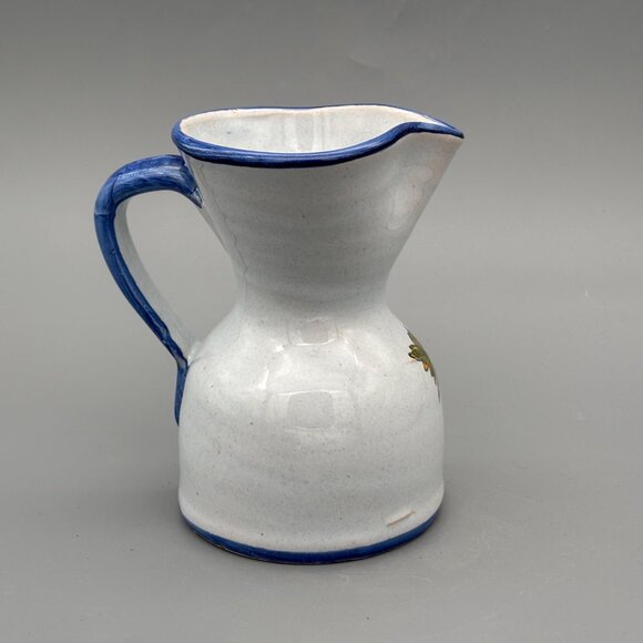 Vintage Talavera Pottery Pitcher with Hand-Painted Grapes and Blue Rim Accents - Picture 4 of 8